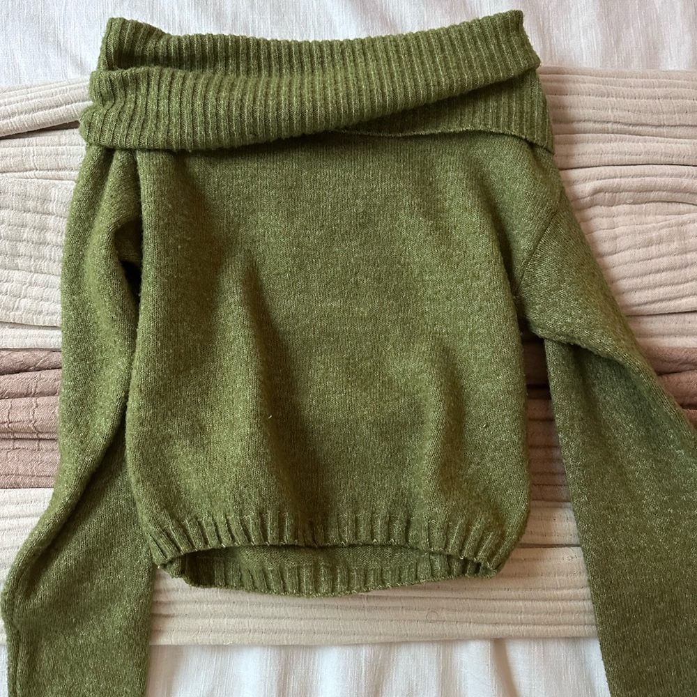 Urban Outfitters Silence + Noise Olive Off Shoulder Sweater